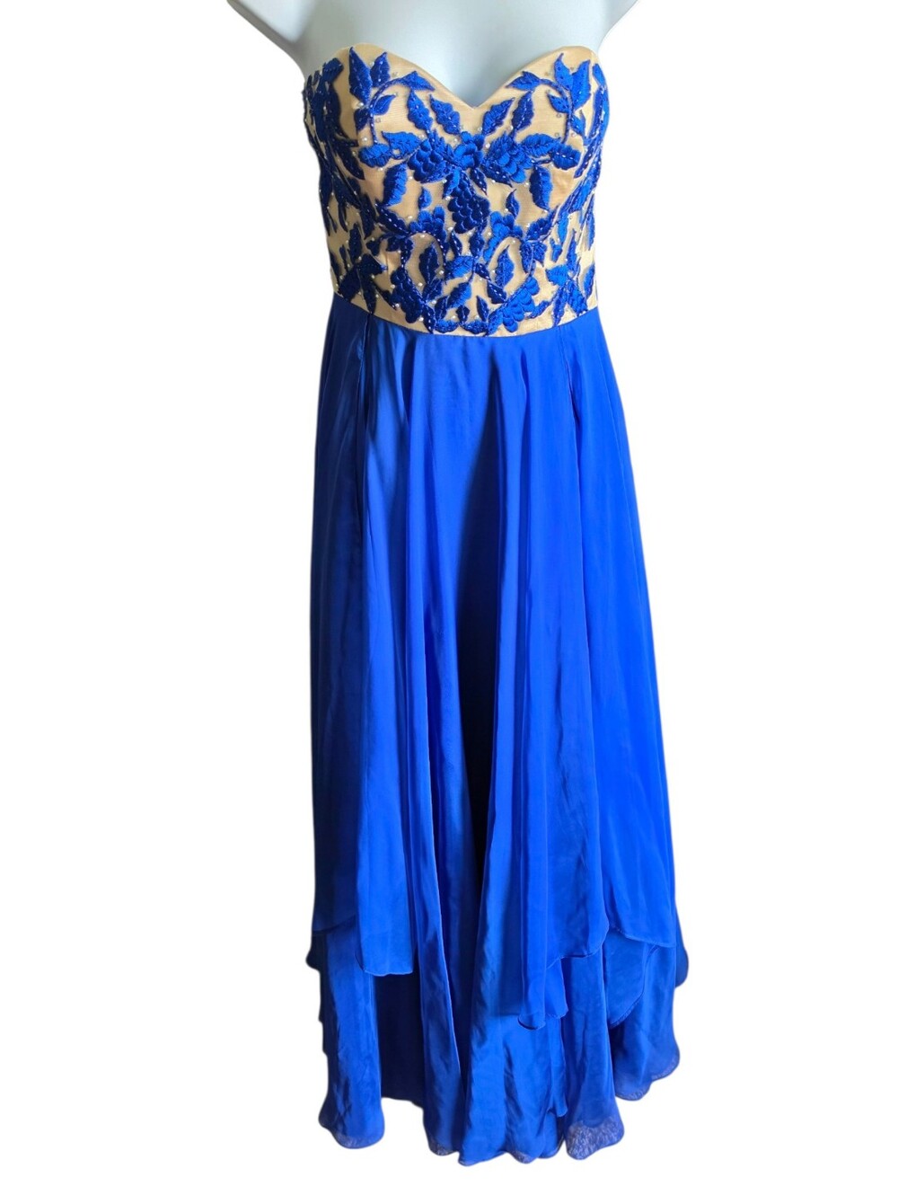 Sherri Hill Royal Blue Strapless Beaded Gown (Size 4)